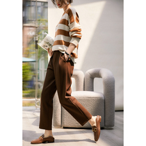 のKZQ594098AL]Minimalist and intellectual OL style with drape high waist and thin stretch tapered casual trousers