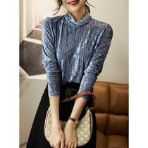 @XY117903AG] Xiaohan Pavilion Glossy velvet pile collar vertical pit strip elastic bottoming top