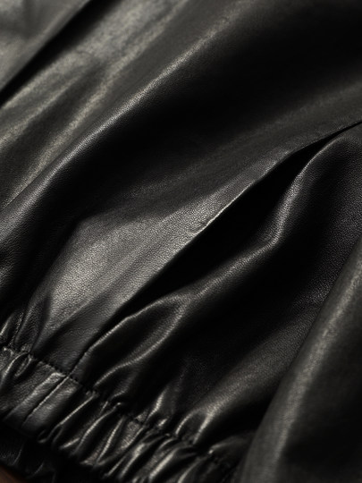 Celebrity style retro Hong Kong style casual elastic short leather jacket for women in autumn new style