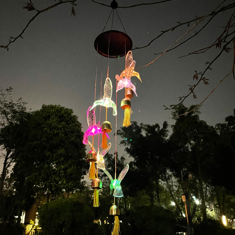 Solar outdoor hummingbird Seven colorful Led Wind Sul lamp Courtyard Garden Terrace for Christmas New Year Waterproof Decorative Hanging Light