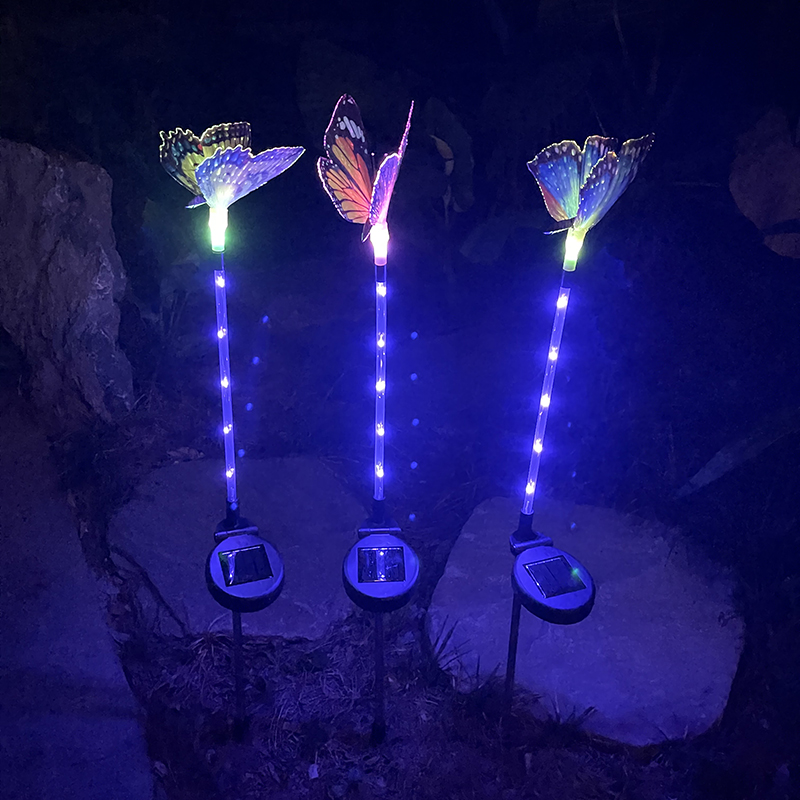 Solar Outdoor Seven Colorful Led Fiber Butterfly Inserts Grass Terrace Lamp Courtyard View Light Waterproof Garden Fancy Lamp