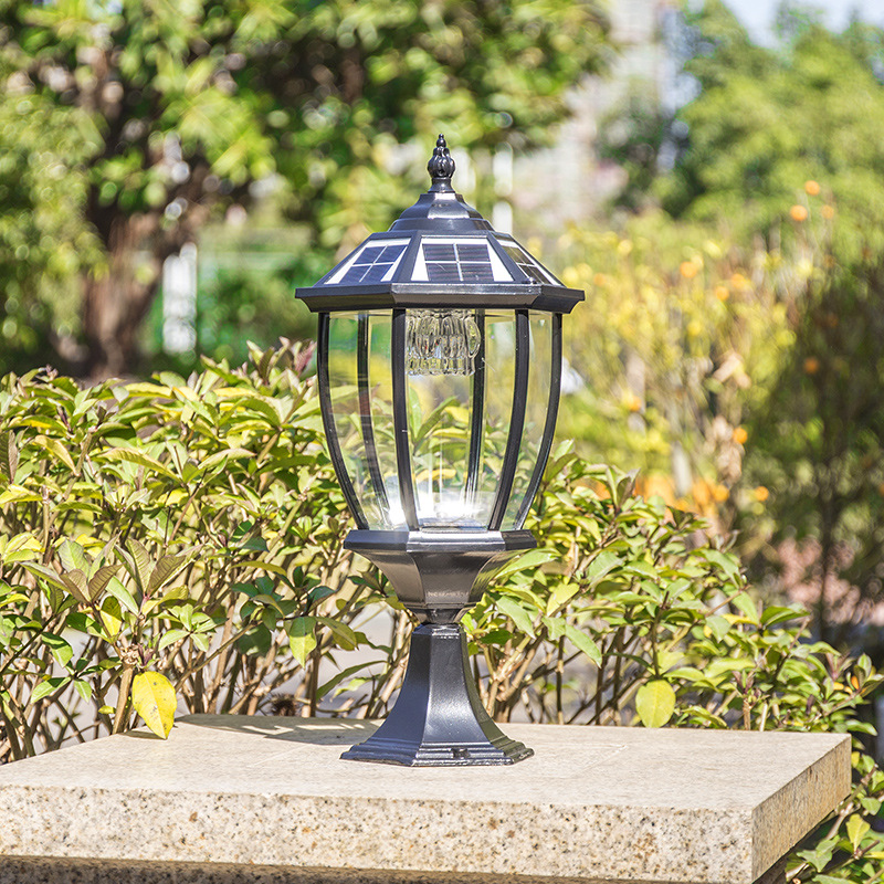 Solar Column Head Lamp Eurostyle Outdoor Waterproof Garden Villa Courtyard Wall Countryside Yard Gate Pillar Wall Headlights