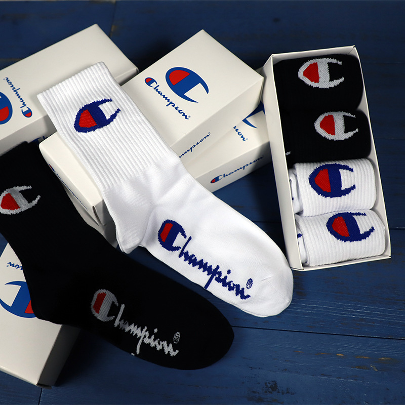 Trendy Brand Champion Socks for Men and Women, Sports Pure Cotton ins Long Socks, White Skateboard Street Dance Hip-Hop Boys' Socks