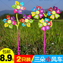 New plastic small three windmill toys rotating outdoor childrens net Red cartoon color windmill photo props