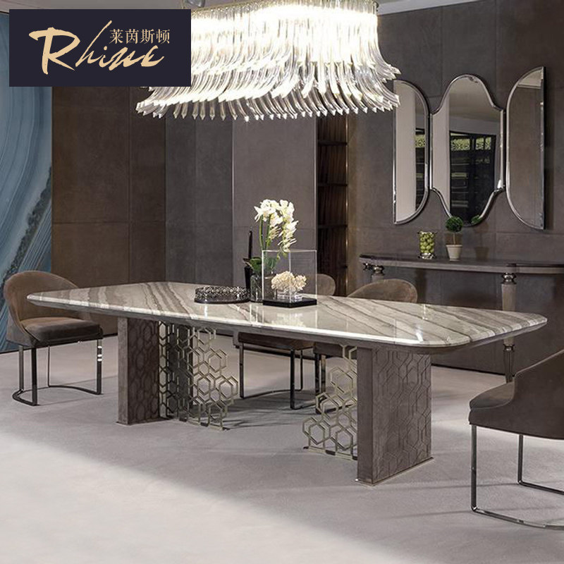 Fendi's same style marble dining table light luxury high-end furniture rectangular 8-person dining table and chair combination high-end home