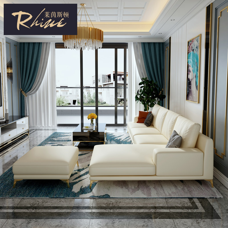 Postmodern light luxury leather sofa leather living room small apartment villa simple corner sofa Hong Kong style top layer cowhide