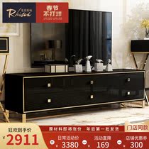 Postmodern light luxury TV cabinet Living room simple stainless steel black and white baked lacquer floor cabinet Neo-classical Hong Kong-style furniture