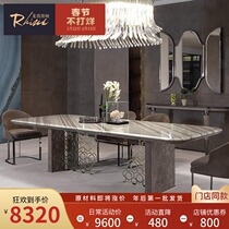 Italian light luxury high-end marble dining table Fendi with the same rectangular Italian import high-grade bright rock slab