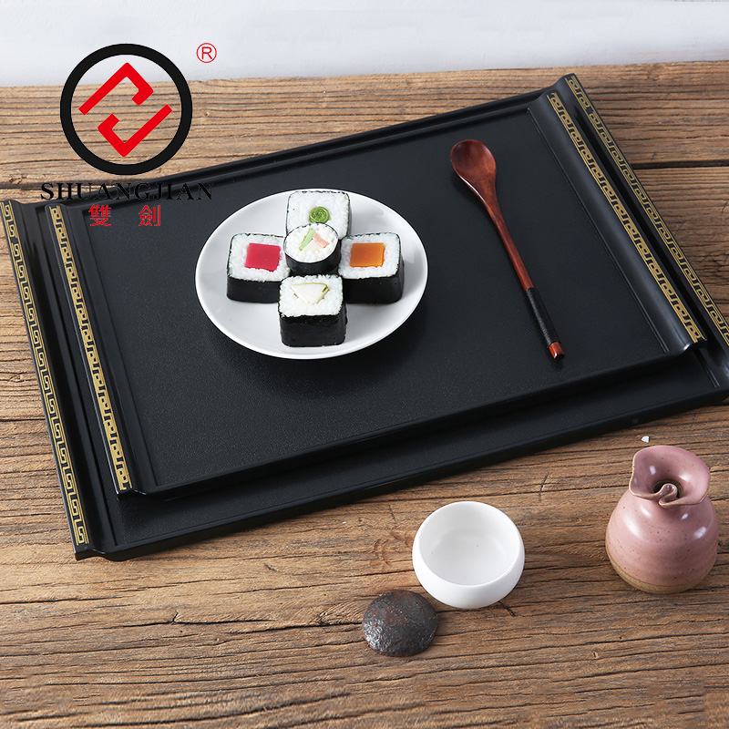 Double Sword Tea Care Tray Rectangular Plastic Day Style Creative Wood Grain Dinner Plate Hotel Supplies Dishes Home Sushi Cutlery