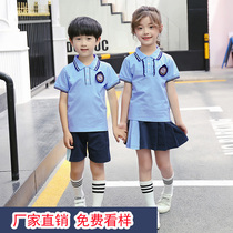 Pupil summer school uniform set short sleeve first and second grade class clothes College wind sky blue kindergarten Garden suit suit