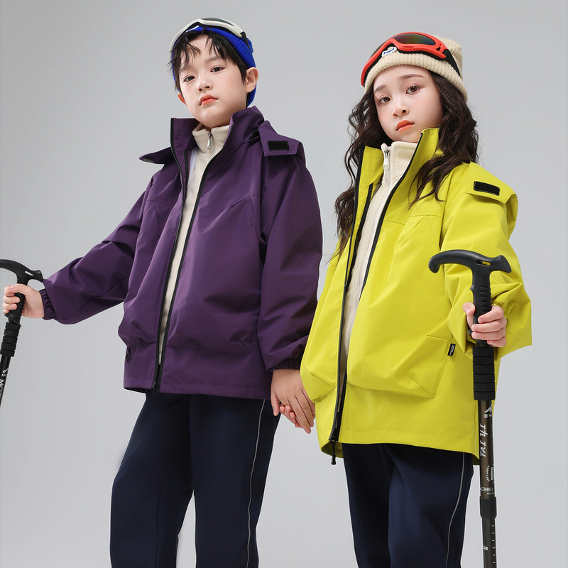 Children's 3-in-1 Fleece-Lined Detachable Jacket Set for Boys and Girls, Outdoor Clothing, Elementary School Uniform, Class Uniform