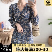 Spring womens 2021 New Tide summer tea break French chiffon floral jumpsuit dress spring and autumn sweet dress