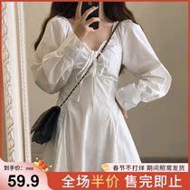 Summer Fashion 2022 New white long sleeves Tenderness Even dress Dress Temperament Foreign Air Age Fashion Sweet And Beautiful Womens Clothing Spring