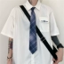 Áo sơ mi nữ mới mùa hè 2020 in phong cách Harajuku thêu lỏng và mỏng đôi áo sơ mi ngắn tay để gửi cà vạt - Áo sơ mi dài tay Áo sơ mi dài tay
