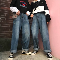 Đàn ông và phụ nữ lỏng lẻo quần ống suông ống thẳng retro. jean nữ