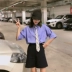 Trang phục thời trang giản dị nữ hè 2018 mới Hàn Quốc áo sơ mi cộc tay hoang dã + quần short nữ màu đồ bộ mặc nhà cao cấp Bộ đồ