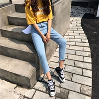 Hàn Quốc lỗ retro rách chín quần quần jeans nữ sinh viên ulzzang lỏng bf gió phiên bản Hàn Quốc của thủy triều đồ nữ đẹp