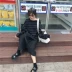Bộ đồ thời trang nữ mùa thu 2018 mới Hàn Quốc phiên bản áo len sọc dài tay màu tương phản + váy nhăn nheo sinh viên thủy triều đồ bộ mặc nhà cao cấp hàn quốc Bộ đồ