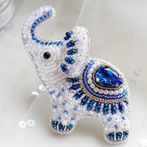 Pearl Art Museum Original Qinghua Porcelain Wind < Small And Simple Elephant > Solid Embroidery Method Embroidery Bead Embroidered Brooch Material Bag