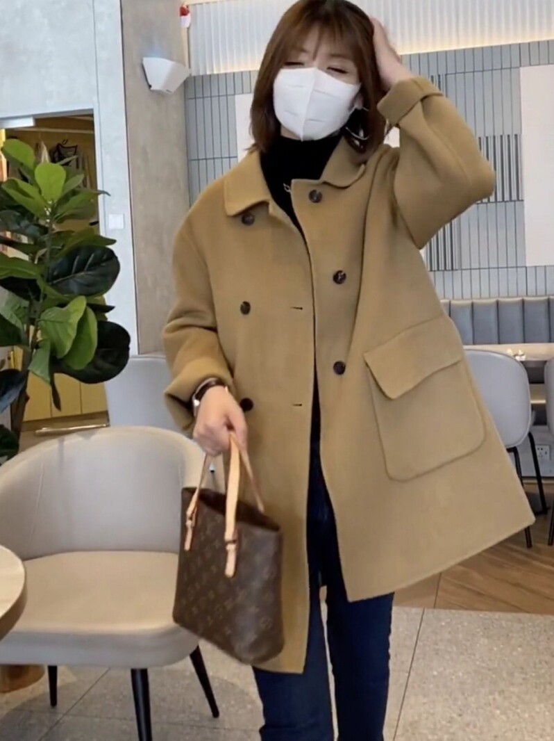 MAJE DVAWN 2022 autumn and winter new camel double-sided cashmere coat women's loose woolen cardigan coat