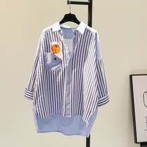 MAJE DVAWN fashion blue striped shirt woman 2022 new blue cotton linen design sensation little blouse