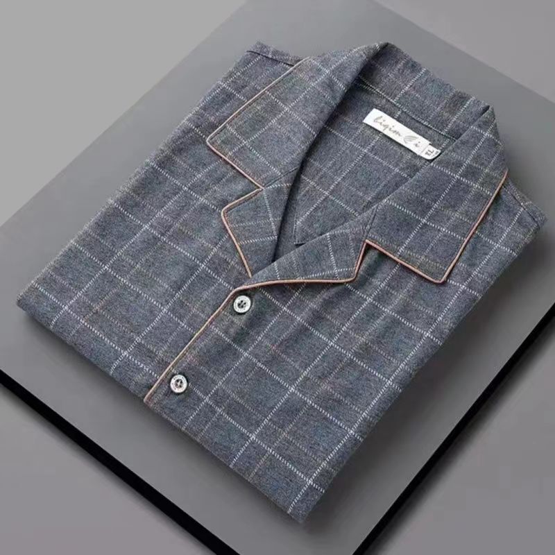 High-End 100% Pure Cotton 2026 New Spring and Autumn Men's Long-Sleeved Cotton Pajamas Set Home Wear Cardigan Style Plaid High-End 100% Pure Cotton 2026 New Spring and Autumn Men's Long-Sleeved Cotton Pajamas Set Home Wear Cardigan Style Plaid