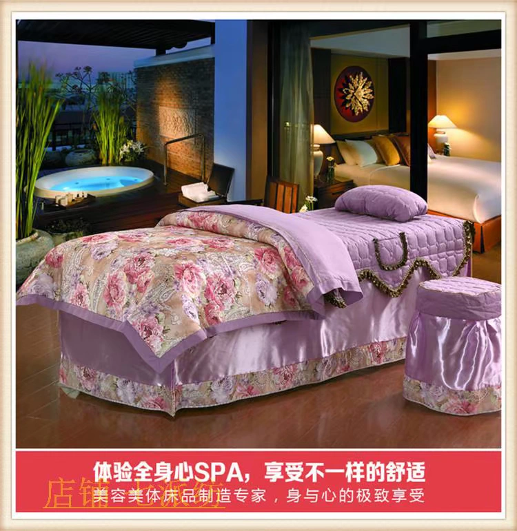 Vẻ đẹp giường bao gồm bốn bộ bông tùy chỉnh phổ quát thẩm mỹ viện massage khử trùng giường bìa đặc biệt bộ màu hồng