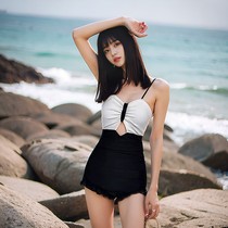 lulu cozy new black and white simple sweet little fresh slim conservative backless belly-covering one-piece swimsuit for women