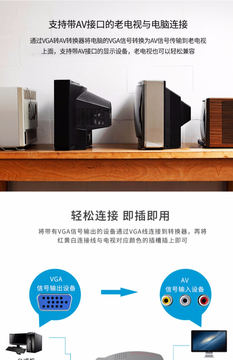 Máy tính chuyển đổi VGA sang AV sang thiết bị đầu cuối TV S hộp chuyển đổi video PC sang đầu nối TV - TV tivi casper 43fg5000