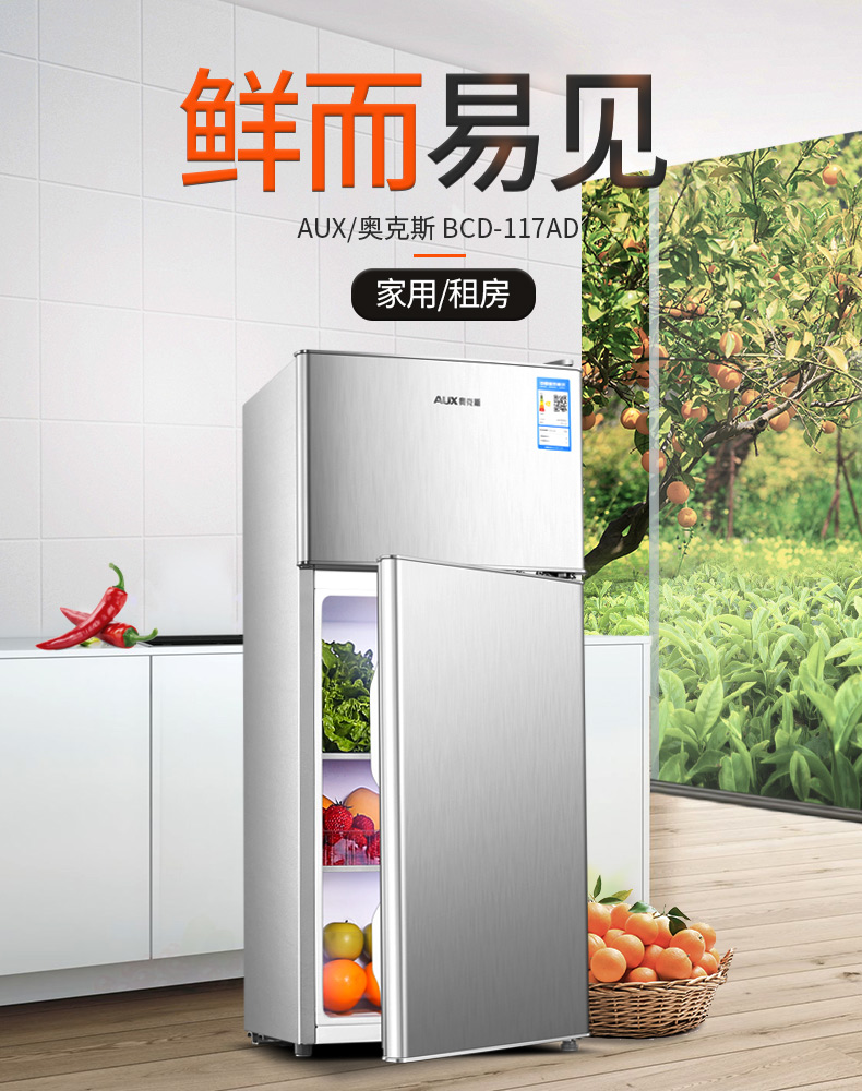 tủ lạnh mini 20 lít Tủ lạnh AUX / AUX BCD-117AD nhỏ cửa đôi nhà đông lạnh tủ lạnh nhỏ cửa đôi - Tủ lạnh tủ lạnh sinni