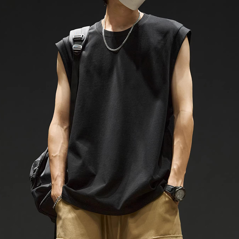 American-Style Sleeveless Vest for Men, Summer Fitness and Sports, Muscle-Enhancing T-Shirt, High-End Feel, Can Be Worn Inside or Outside, Solid Color Tank Top