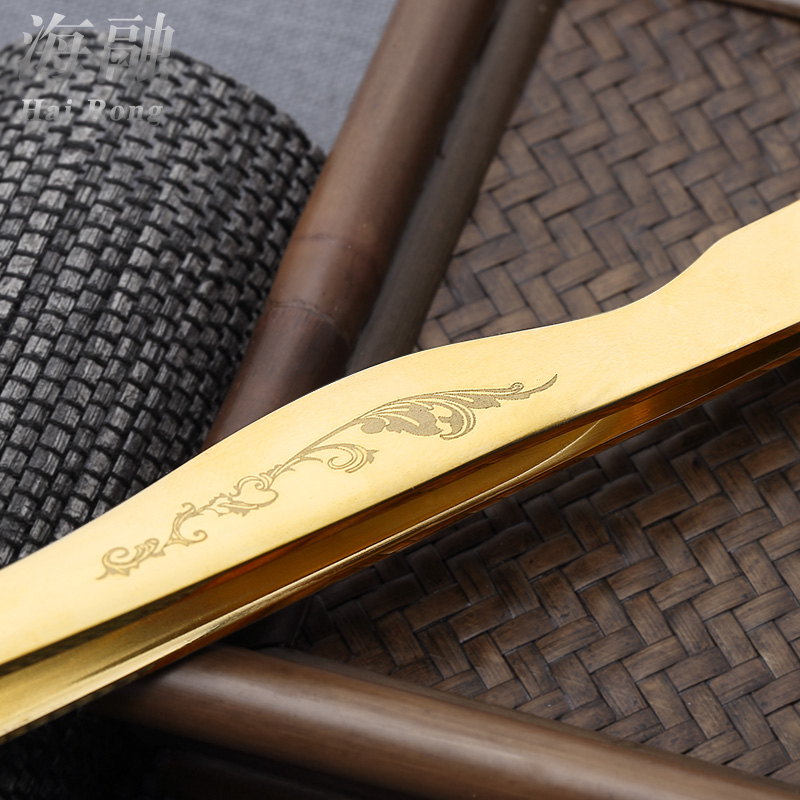 HaiRong ChaGa cooper kung fu tea accessories tweezers copper art clip tea tea tea zero with metal cup holder