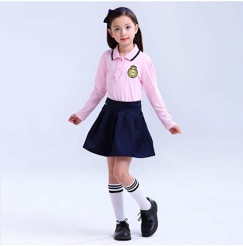 Học sinh đồng phục mùa xuân và mùa thu áo thun dài tay cotton nữ tiểu học áo sơ mi nữ trung học cơ sở phục vụ lớp học mùa thu đồ trẻ em