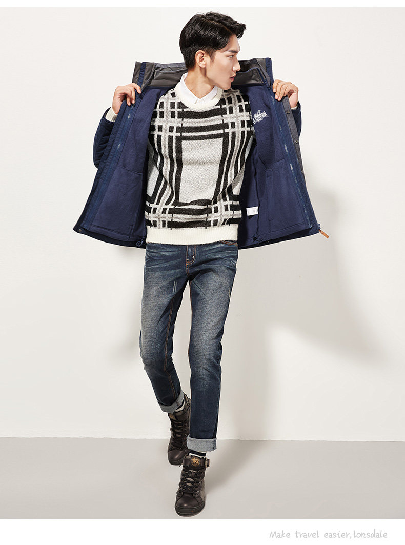 贾乃亮代言 英国 LONSDALE 龙狮戴尔 加绒加厚 三合一可拆卸2件套 男式旅行夹克 聚划算+优惠券折后￥329包邮（￥479-150）4色可选