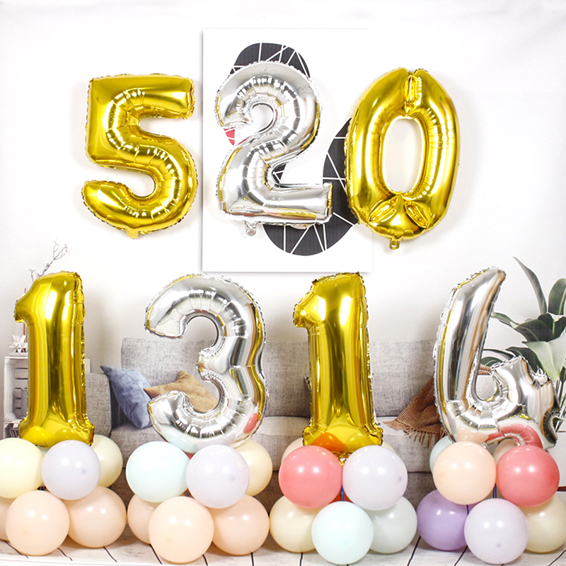 32 inch large gold silver color digital aluminum film Balloon Birthday Party party Decorative Road Citation Mall Opening Arrangement