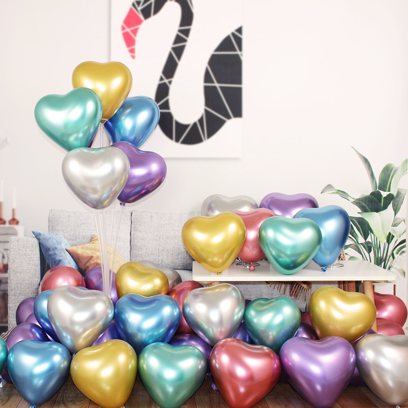 Love-shaped metallic balloon couple proposal birthday party romantic party scene layout wedding bridal room decoration