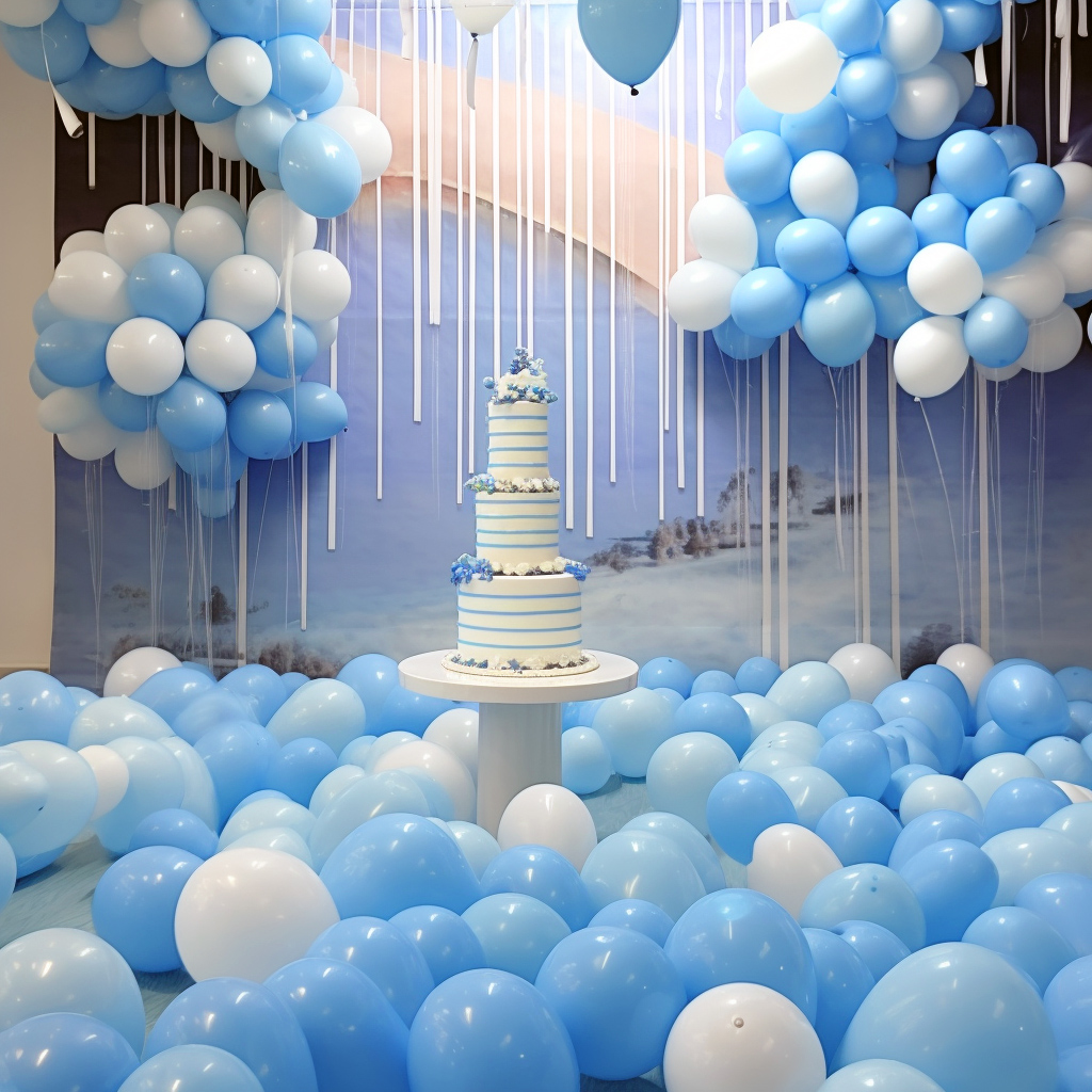 厚めのマカロン、青と白の風船、誕生日、結婚式シーン、卒業式レイアウト、ショッピングモール、店舗、父の日デコレーション