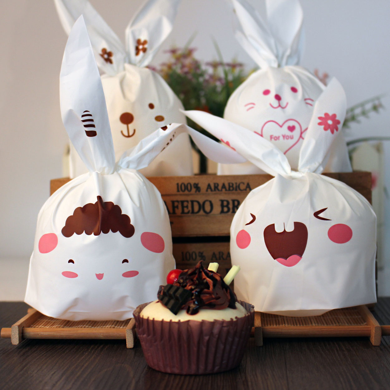 Creative happy candy bag Birthday Rabbit Baking food Biscuit Candy packaging Gift bag Snack small bread bag