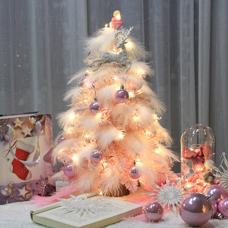 Net Red Christmas Tree Gradient Pink Home Feather Teenage Girl Hearts Birthday gifts Ins windy Festive Decorations-Taobao