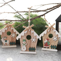 Soft blue Ruoting Christmas decorations Creative Pendant Flat Small House Hanging Window Scene Decoration Atmosphere