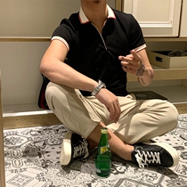 BROTHER Mens Summer Homemade Contrast Color POLO Scubby Color Lapel Short Shirt Tide