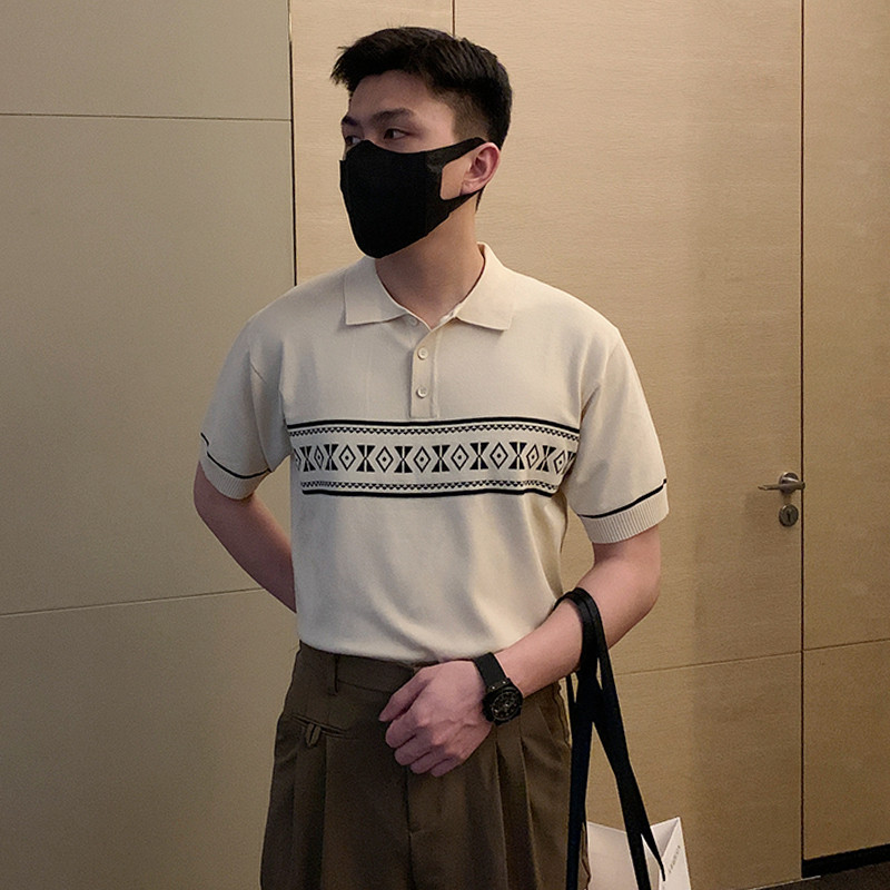 Light wind and half sleeved rolled short sleeve men 2022 new summer retro pop port T shirt guy polo shirt male