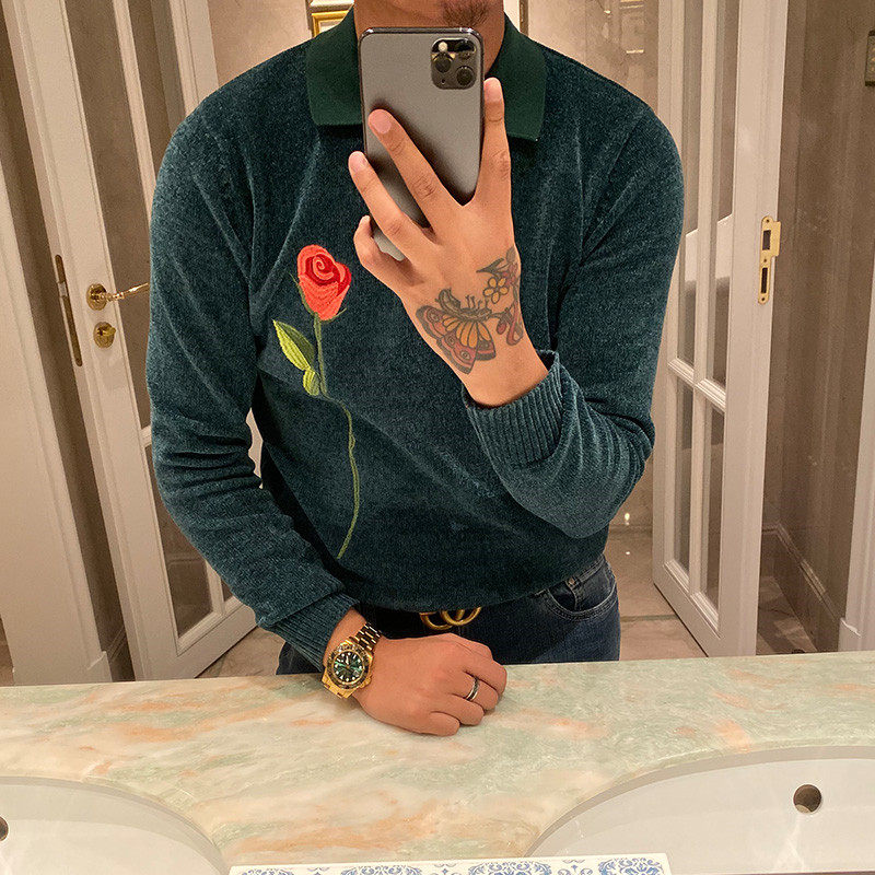 BROTHER autumn and winter men's rose embroidery cashmere sweater Clearance does not support returns