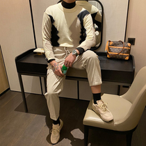 BROTHER autumn and winter mens irregular stitching design sweater European and American retro fashion pullover sweater tide