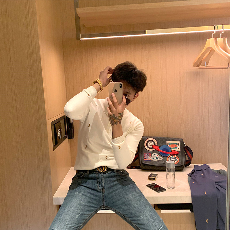 BROTHER Autumn Men's Lapel Seahorse Embroidered Knitwear 22ss Korean Fashion Casual Slim Sweater Men