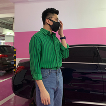 Korea Autumn New 2022 Pop loose jacket vertical stripes leisure young young green trend shirt male