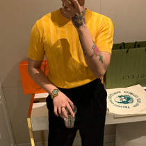 BROTHER American Thin Style Twist Knitted Short Sleeve Summer Men Slim Thin Cotton Silk Ice Solid Color T-shirt Tide