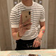 BROTHER summer men's round neck striped half-sleeve knitted top Dongdaemun slimming simple all-match short-sleeved men