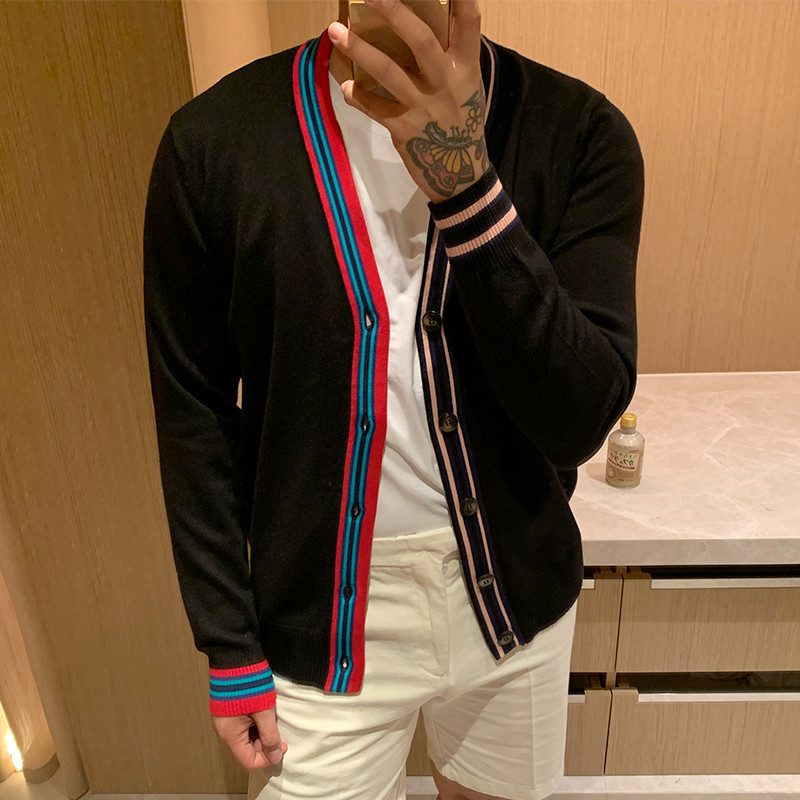 Brother Fall Men Color Design V - collar knitting Sweater - knit Sweater Tide of British College Wind Fashion Coat Sweater