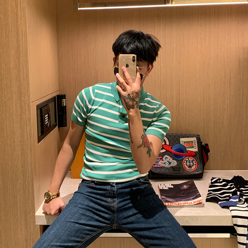 BROTHER Korea summer men's lapel striped T-shirt Dongdaemun fashion POLO sweater TEE short-sleeved tide